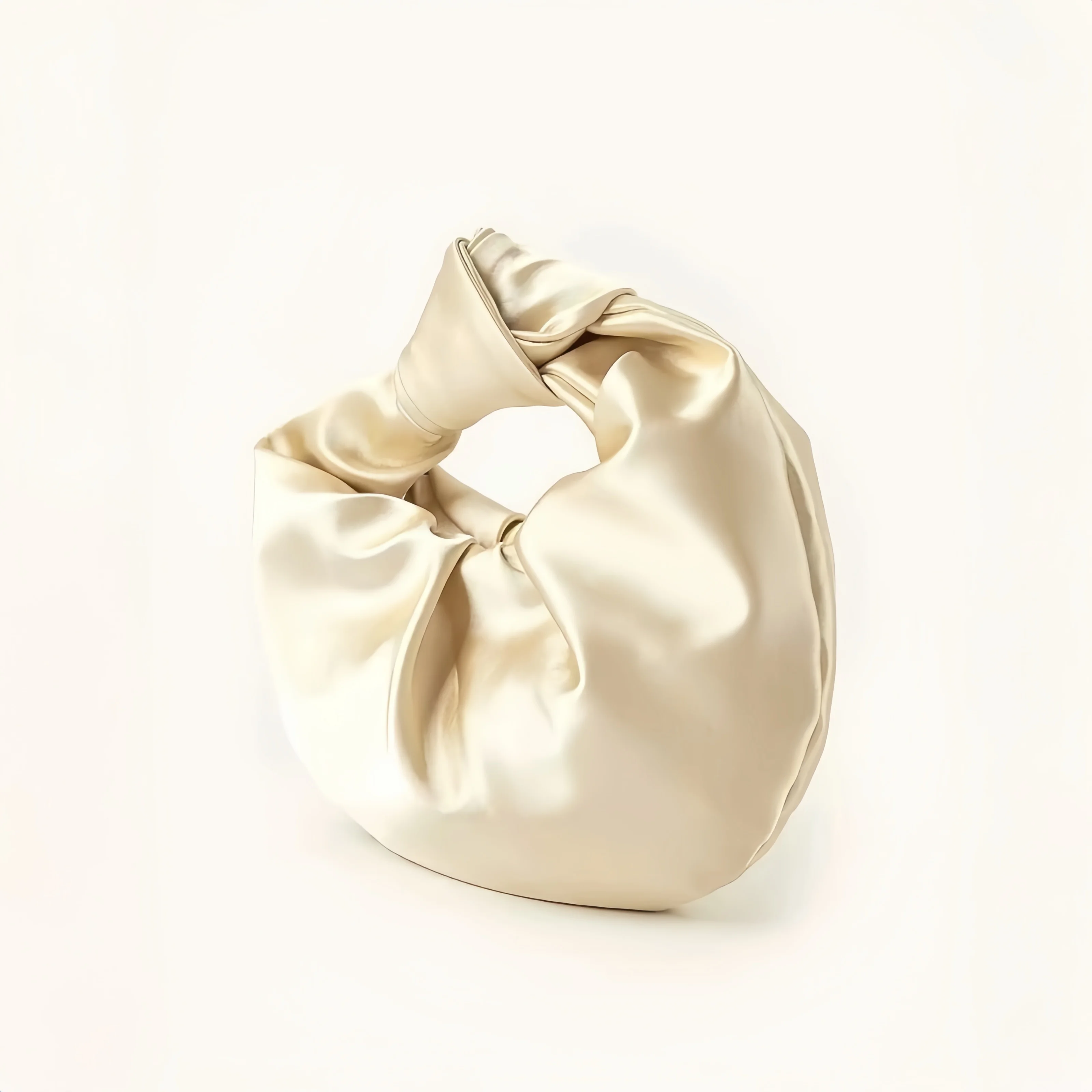 Trendy French-Style Pleated Satin Cloud Bag With Knotted Handle Perfect For Women's Weddings And Evening Events