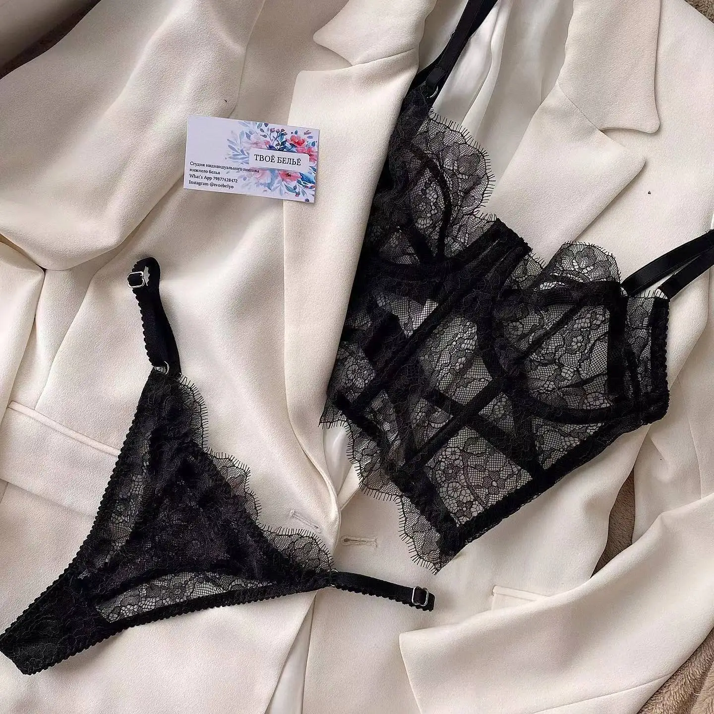 Ellolace-Conjunto de lencería Sexy, ropa interior de encaje de lujo, sujetador erótico y bragas transparentes, Sexy, traje sexual desnudo