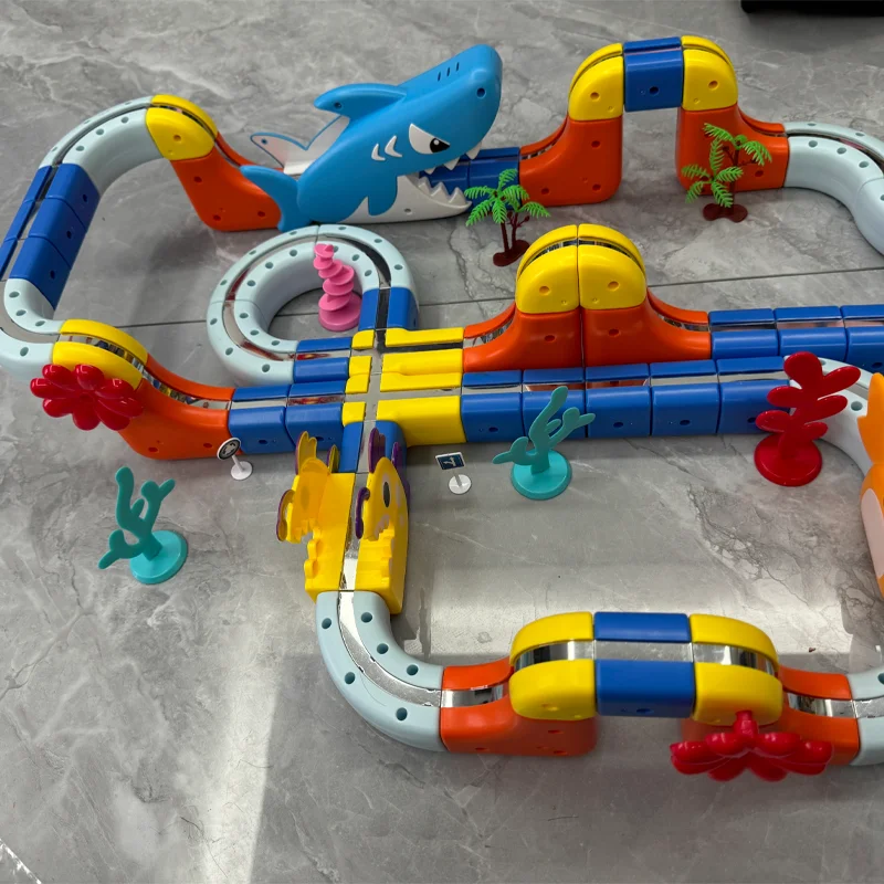 85-193 Uds. Serie Ocean, vagón ferroviario magnético, juegos de vía de tren, tren de alta velocidad, juguete interactivo para padres e hijos, regalos para niños y niñas