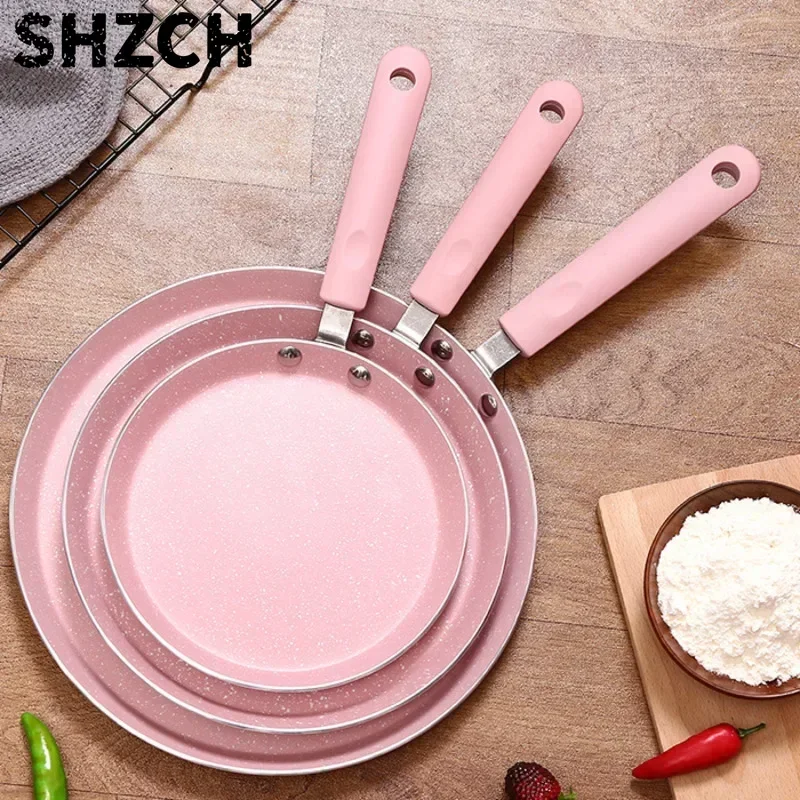 Sartén antiadherente para cocina con fondo de inducción, sartenes para tortilla rosa, panqueque, huevo, carne, desayuno, utensil