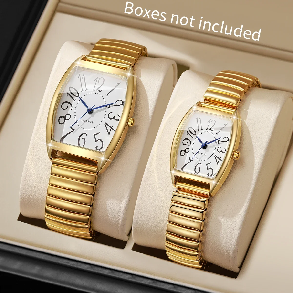 

2PCS Fashion Couple's Watches Set Luxury Elastic Strap Men Quartz Watches Women Arabic Dial Wristwatch Relojs (Without Box)