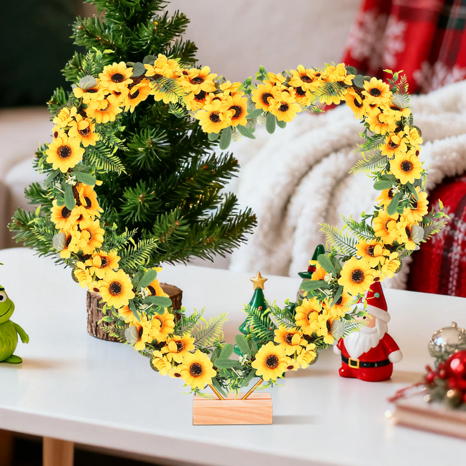 

1 Set Of Heart-Shaped Metal Hoops With Wooden Support, Rust-Resistant Glazed Wire Wreath Frame For Diy Floral Craft Wall Hanging