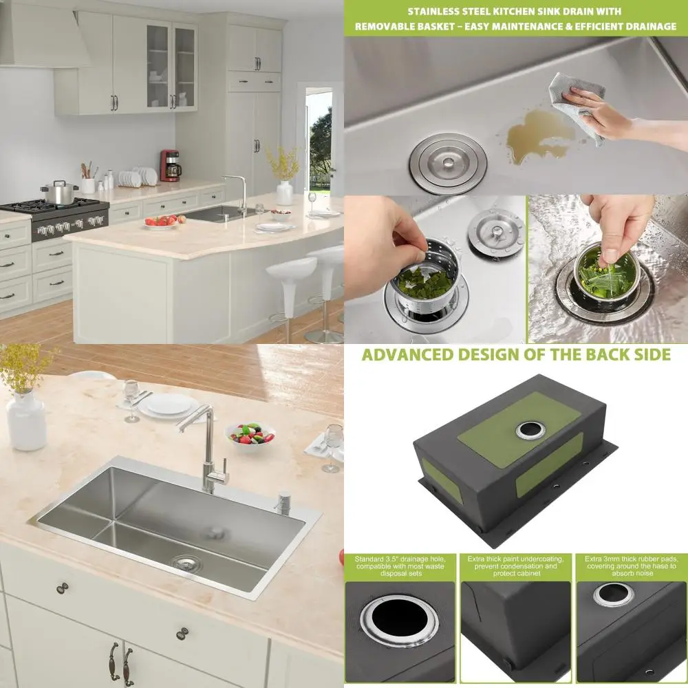 

33 x 22 Topmount Stainless Steel Single Bowl Kitchen Sink, 9 Deep Basin with Drain
