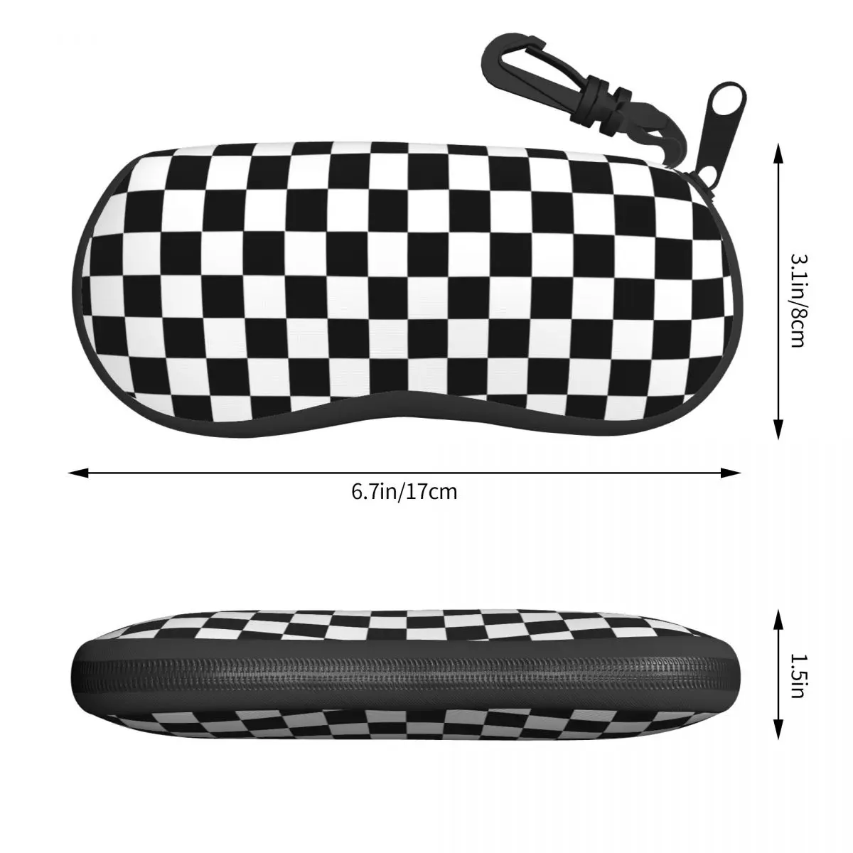 Retro Square Horizontal Glasses Case Checkered Flag Print Reading Personalized Sunglasses Pouch Retro Female Eyewear Storage