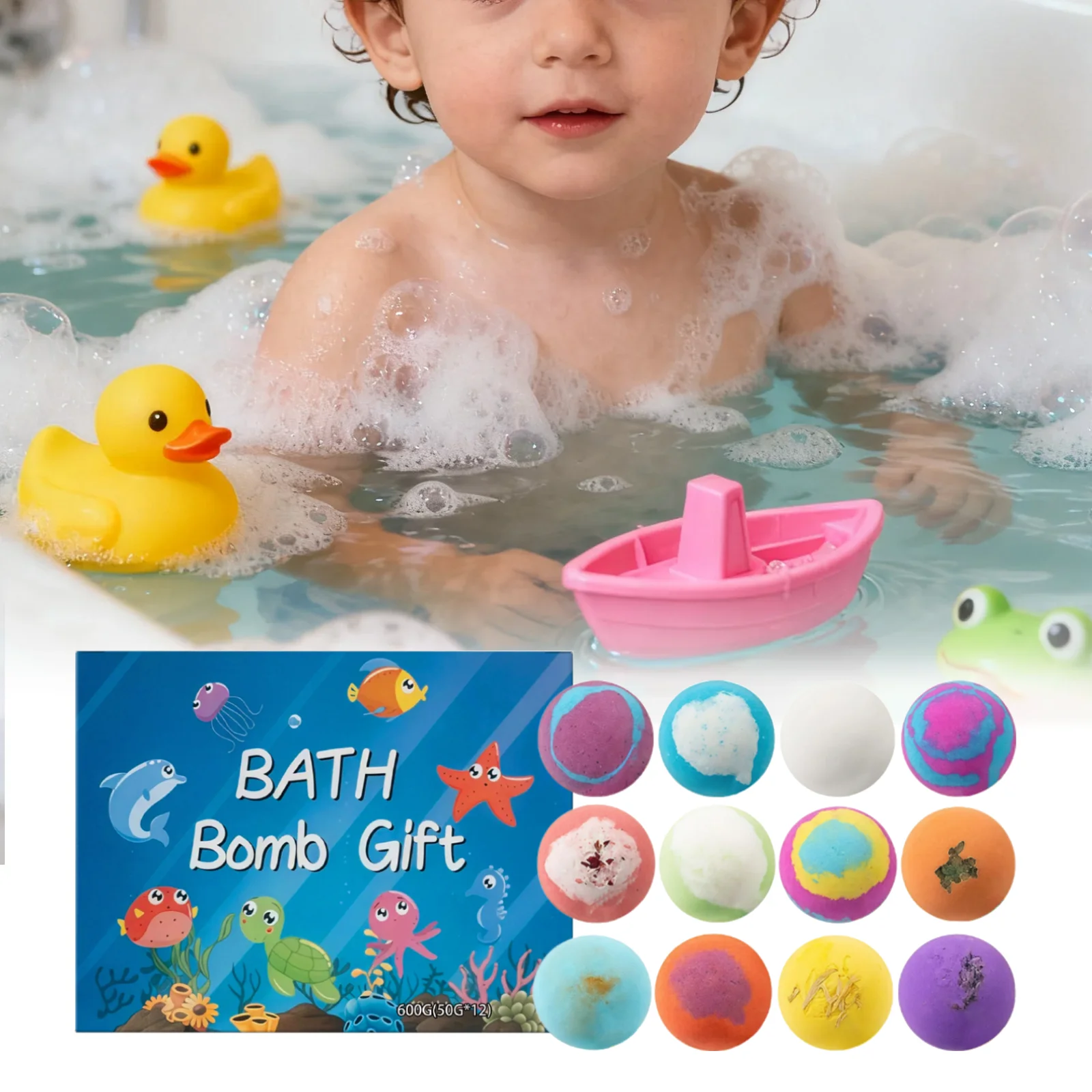 

16pcs Bath Bombs Set For Kids Handmade Natural Mega Bubbles Surprise Funny Skin Friendly Bubble Bathing Kit Ocean Toys Gift
