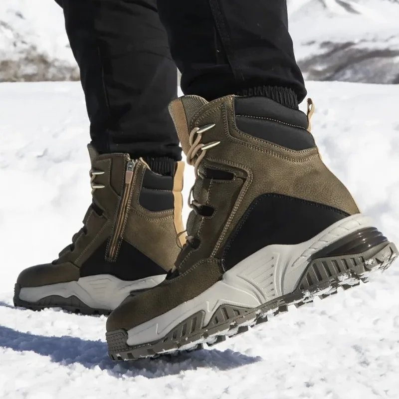 Men Wool Snow Boots Winter Fleece-Lined Thickened Warm Plus-Size Male Cotton Shoes