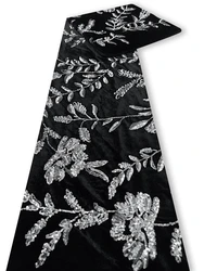 New Branch Velvet Bottom Fabric Sequin Embroidered Beautiful Coat Skirt Evening Gown Bead Fabric