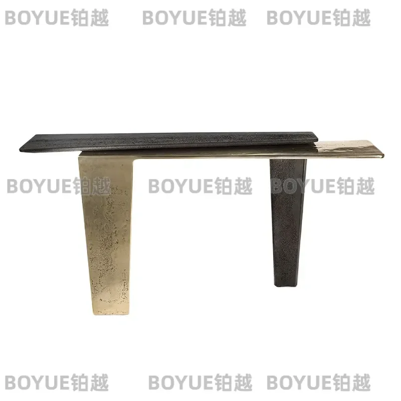 Italian Light Luxury Solid Wood Console Table Modern Retro Hammered Art Entryway Hallway Decor High End Wall Mounted