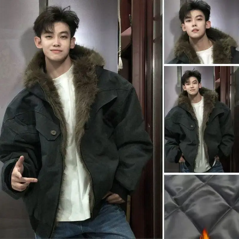 

Негабаритная мужская модная брендовая короткая хлопковая куртка с капюшоном, осенне-зимняя толстая куртка, куртка