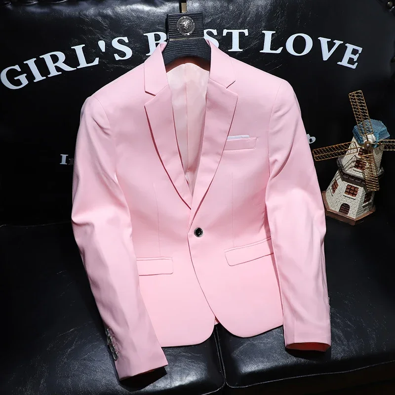 

Fashion Men Blazers High Quality Slim Fit Solid Color Casual Business Mens Suit Jacket Formal Office Wedding Suit Tops