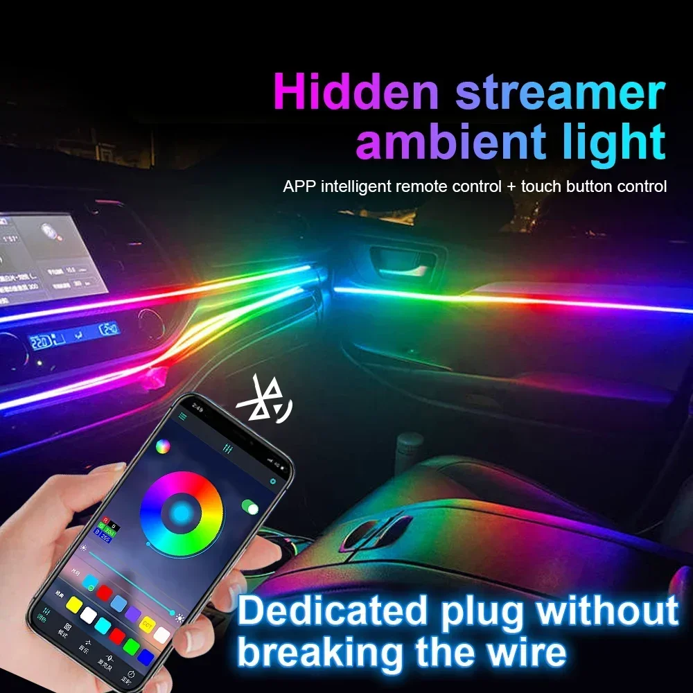 18 in 1 22 in 1 Best Car LED Ambient Light Symphony Rainbow Interior RGB Neon Acrylic Strip Atmosphere Lighting With App Control