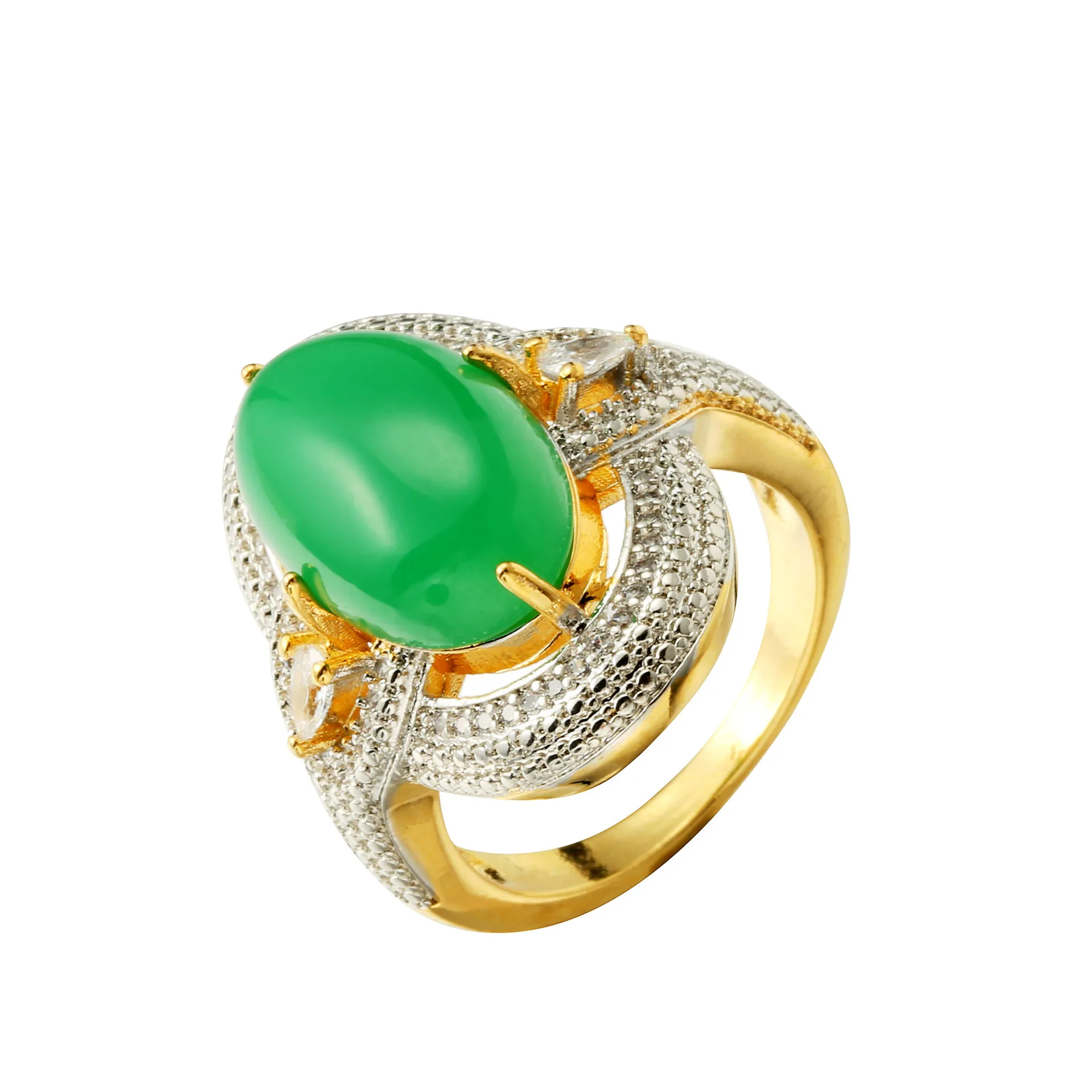 Hot selling European and American women's 18k gold-plated color-separated inlaid emerald jasperian micro-studded diamond ring