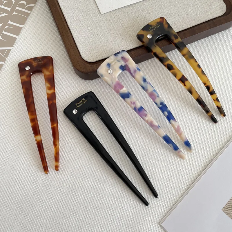 موضة النساء دبوس الشعر أناقة الملونة الرخام نمط كبير 11 سنتيمتر U على شكل خلات الشعر العصي الفتيات إكسسوارات الشعر 2026 جديد #2