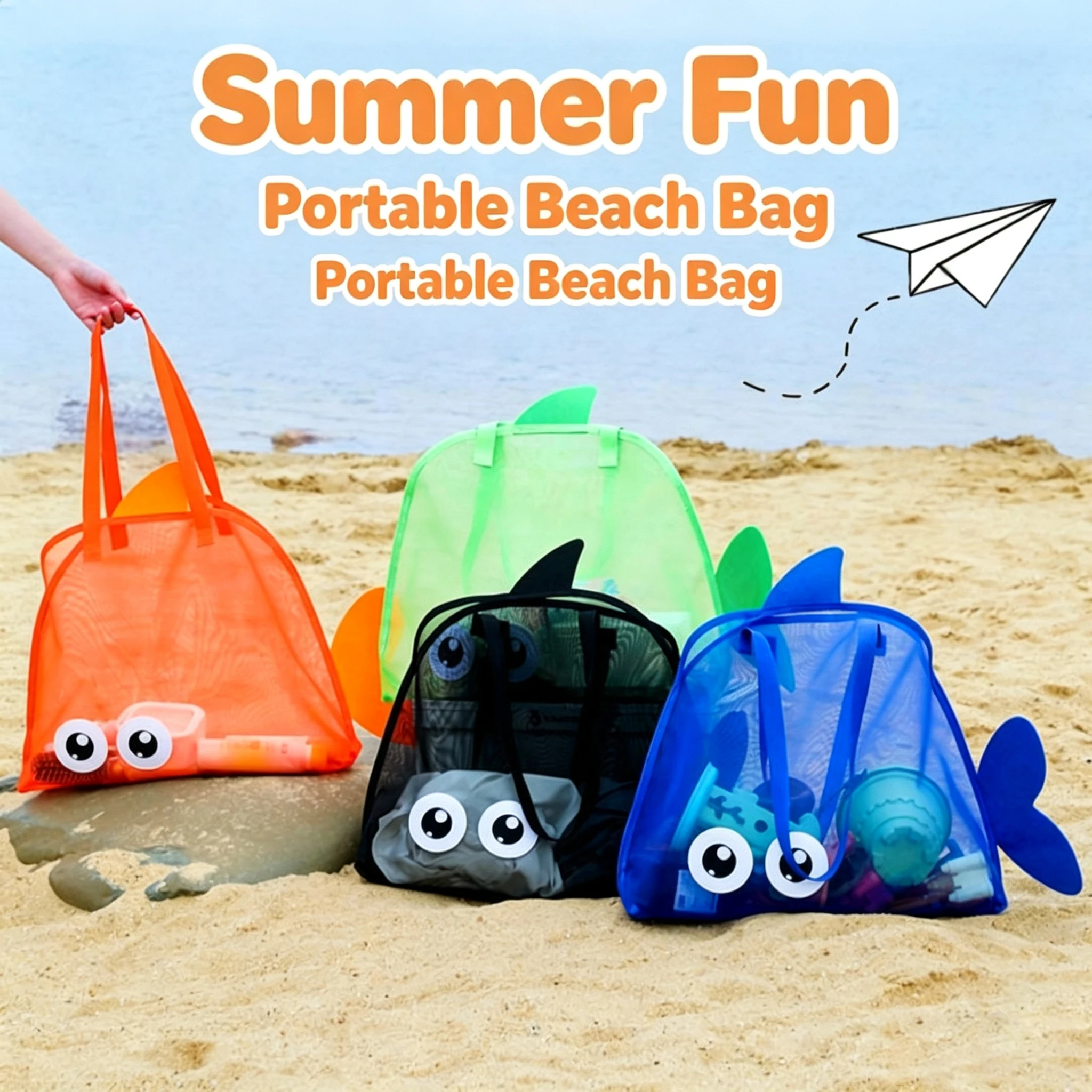 Cute Large Capacity Storage Bag Portable Foldable Mesh Sand Digging Toy Organizer Pouch for Beach Travel Outdoor Sports