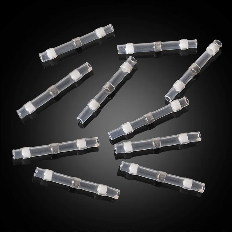 10/60/120PCS Heat Shrink Sleeve Wire Connector White Waterproof AWG26-24 Insulated Butt Wire Tinned Copper Solder Seal Terminal