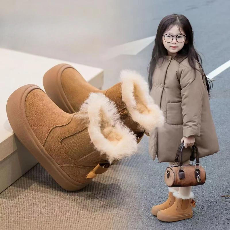 

Girls' Snow Boots for Boys 2025 Winter New Children's Chelsea Boots for Girls Simple Britain Style Non-slip Platform Round-toe