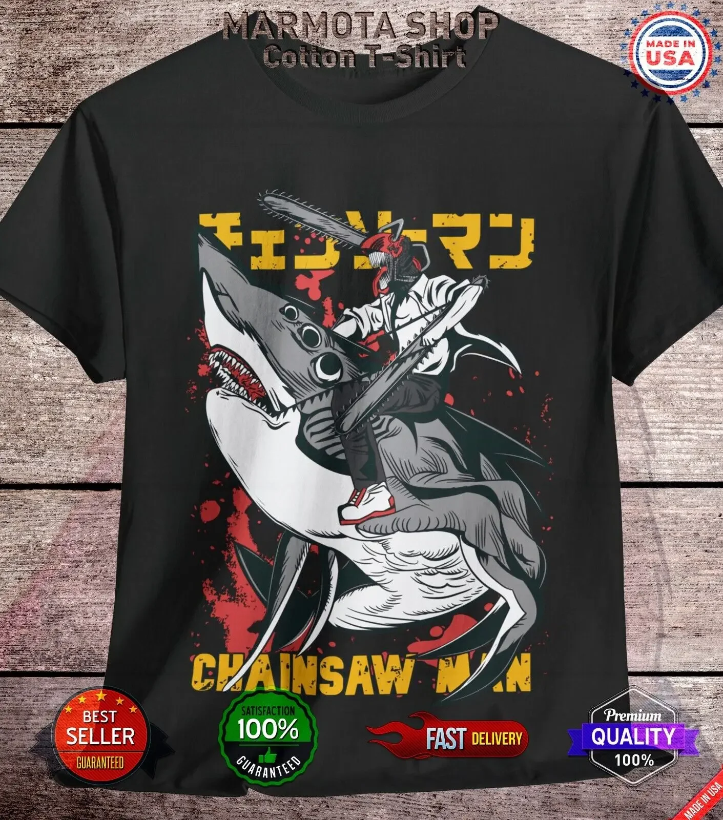 Denji Chainsaw Man Shirt Anime Tee T-Shirt Pochita Horror Manga Otaku Makima