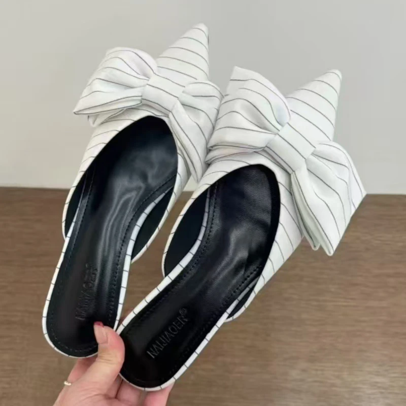 

Модные женские тапочки на плоской подошве с острым носком и узлом-бабочкой, элегантные неглубокие сабо, удобные повседневные шлепанцы, сандалии Zapatos Mujer