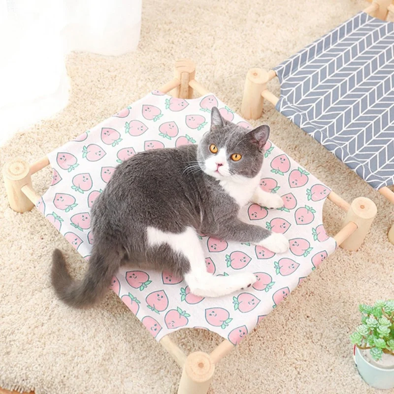 Cat And Dog Hammock Bed Wooden Cat Hammock Elevated Cooling Bed Detachable Portable Indoor Outdoor Pet Bed Suitable