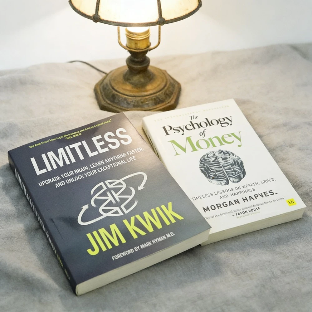 

Limitless Jim Kwik (Brain Upgrade/Learn Faster) + The Psychology of Money Morgan Housel (Wealth) - Growth & Finance Guide