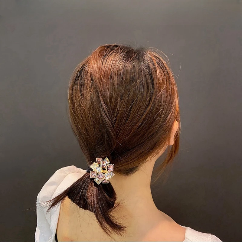 ยางมัดผมคริสตัลหรูหรา ประดับด้วยเพชรเทียม สำหรับผู้หญิงและเด็กผู้หญิง อุปกรณ์เสริมผม ที่รัดผมหางม้า