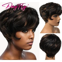 Short Human Hair Pixie Cut Wig Colored Natural Wave Wigs With Bangs Short Ombre Human Hair Wigs Brazilian Hair Wigs For Women