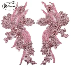 1Pair Multi-color Hand-sewn Glass Drill Mirror Flowers Sparkling Rhinestone Coats Waistbands Shoulders Wedding Dress DIY Patch