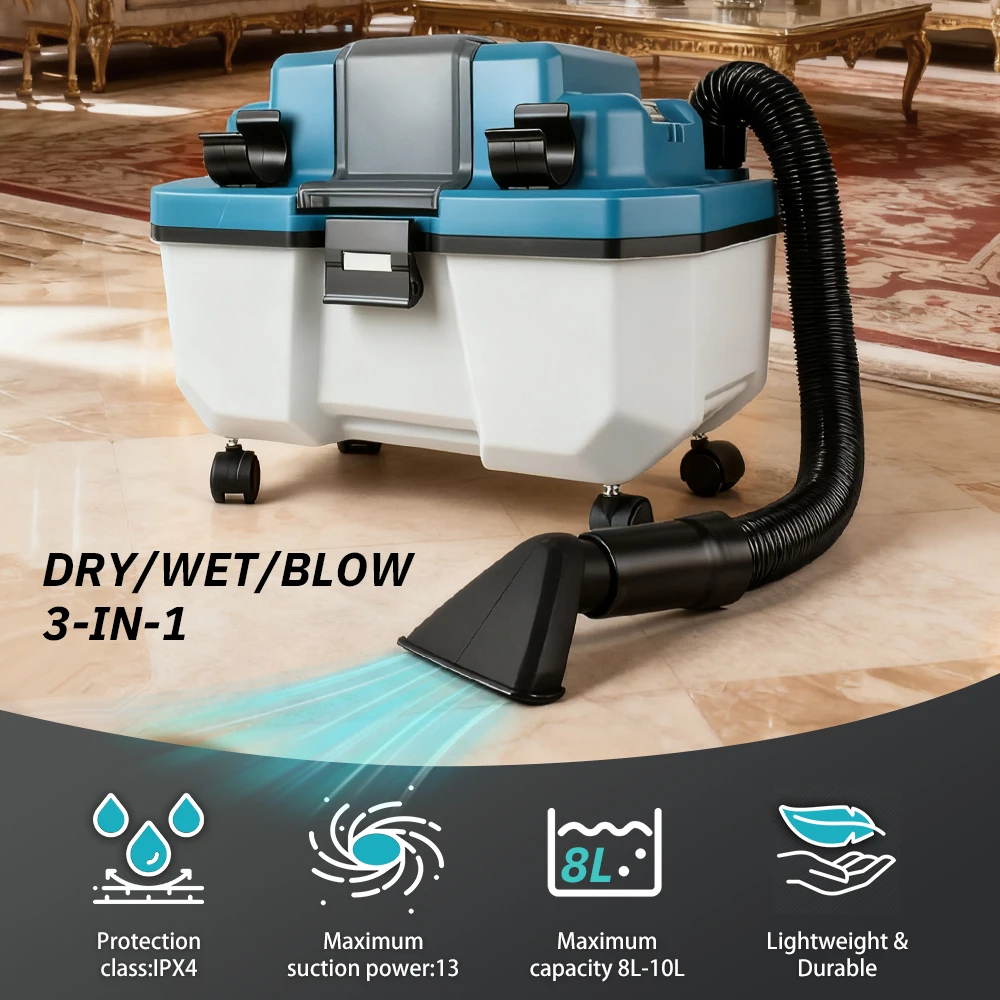 Bezprzewodowy odkurzacz do pracy na sucho i mokro, przenośny odkurzacz bezszczotkowy, zasilany baterią litową, pochłaniacz pyłu do Makita, do garażu i warsztatu.