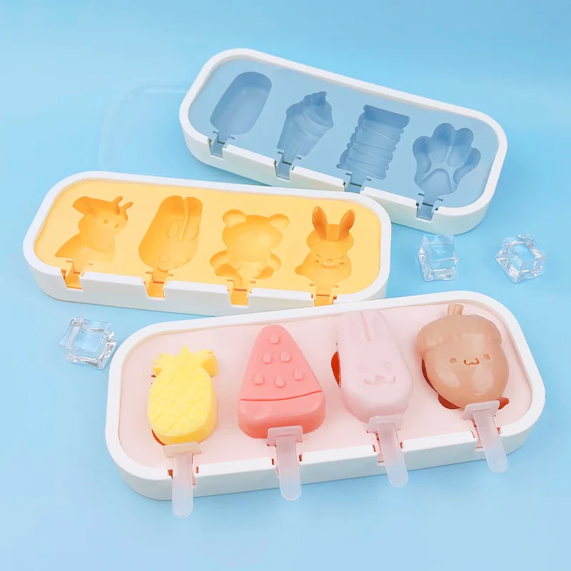 Siliconen Cartoon Schimmel Diy Zelfgemaakte Ijs Pudding Popsicle Doos Kaas Sticks Food Grade Mold Keuken Ice Cube Maker