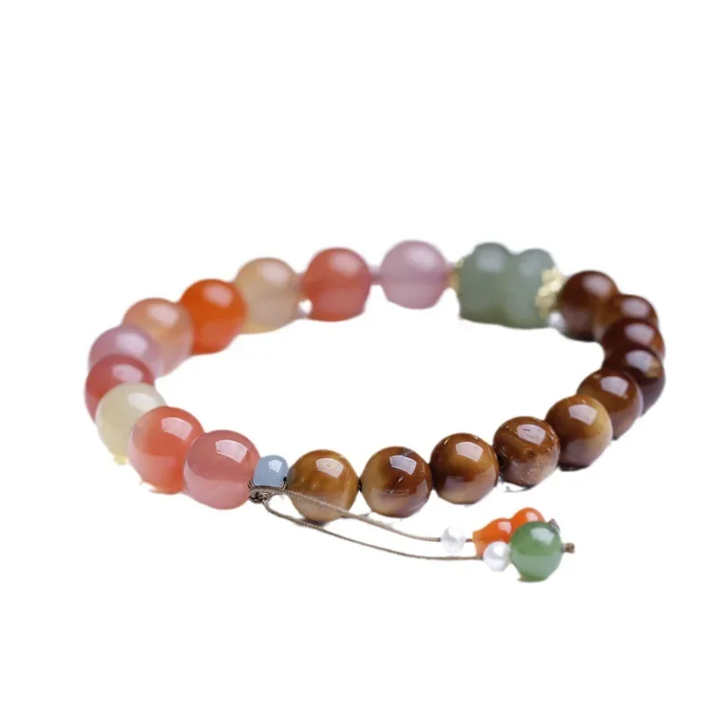 

*Natural Stone Round Beads Bracelet Amethyst Rose Quartz 8mm Beads With Hotan Jade Bangle For Women Men Jewelry Gift