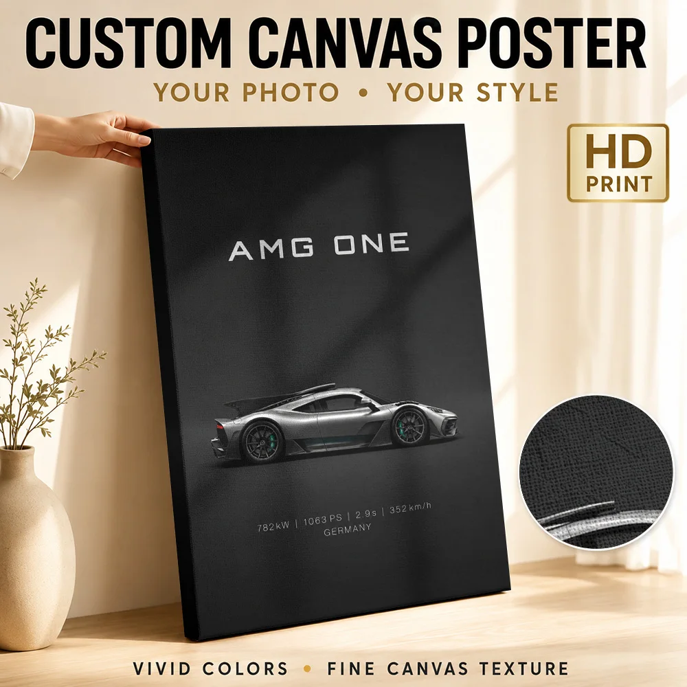 German C298 ONE Silver Hypercar Canvas Print Posters Gallery Style Wall Decor With Customized Photo For Office Ideal Driver Gift