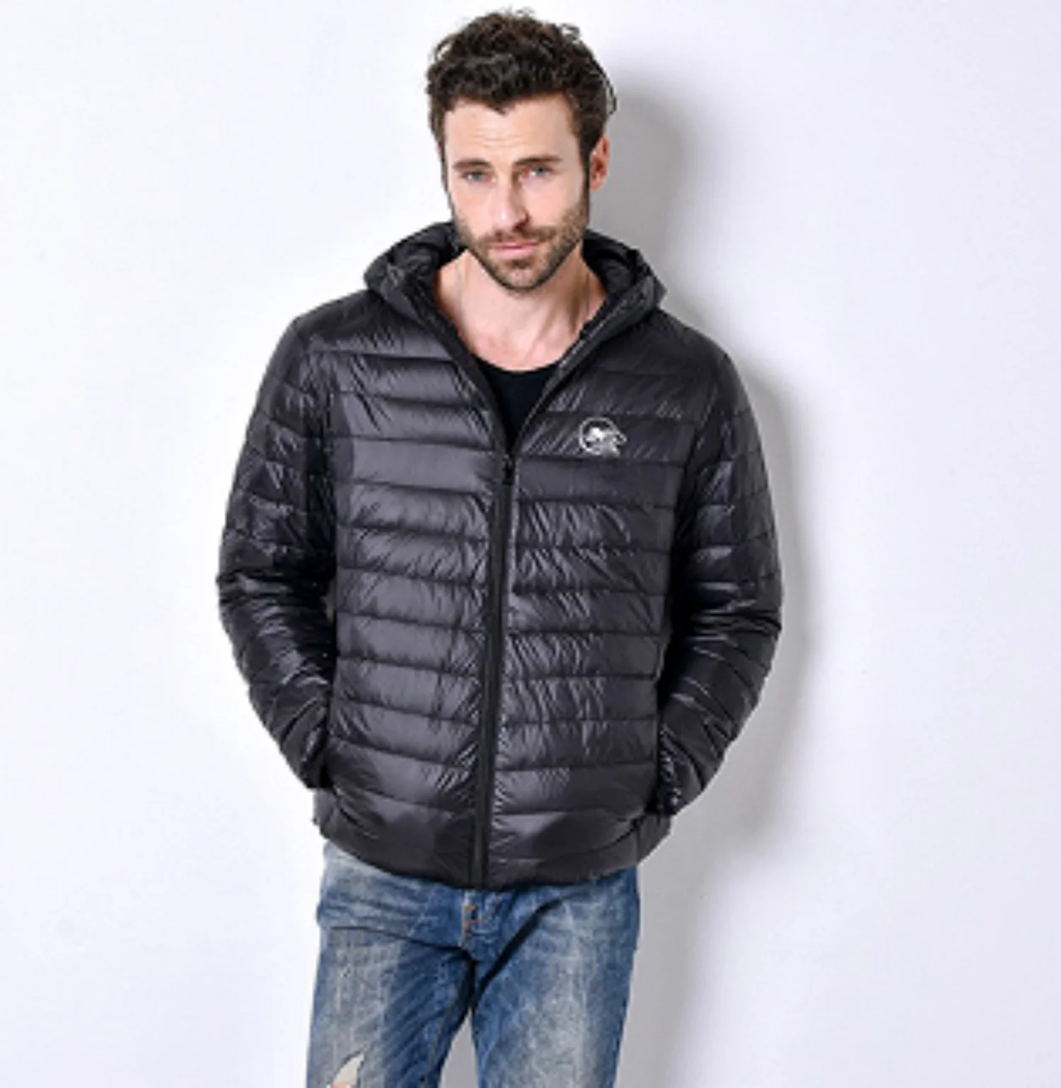 New men's fashion printed hooded winter long-sleeved casual jacket