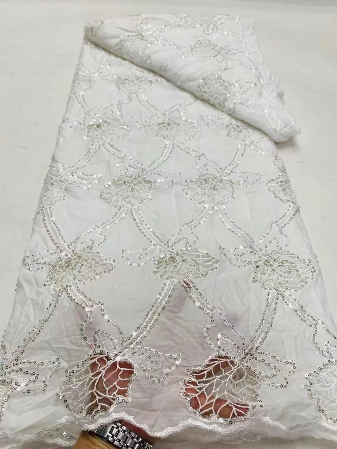 

Hot Sale African Water Soluble Lace Nigerian Embroidered Guipure Cord Lace Fabric High Quality For Sewing Wedding Dress Sewing