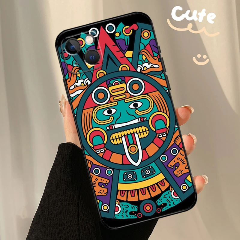 Aztec Calendar Mayan Native Stone Case For iPhone 11 12 13 14 15 16 Pro XS Max  Plus X XR 12 13 Mini Back Cover