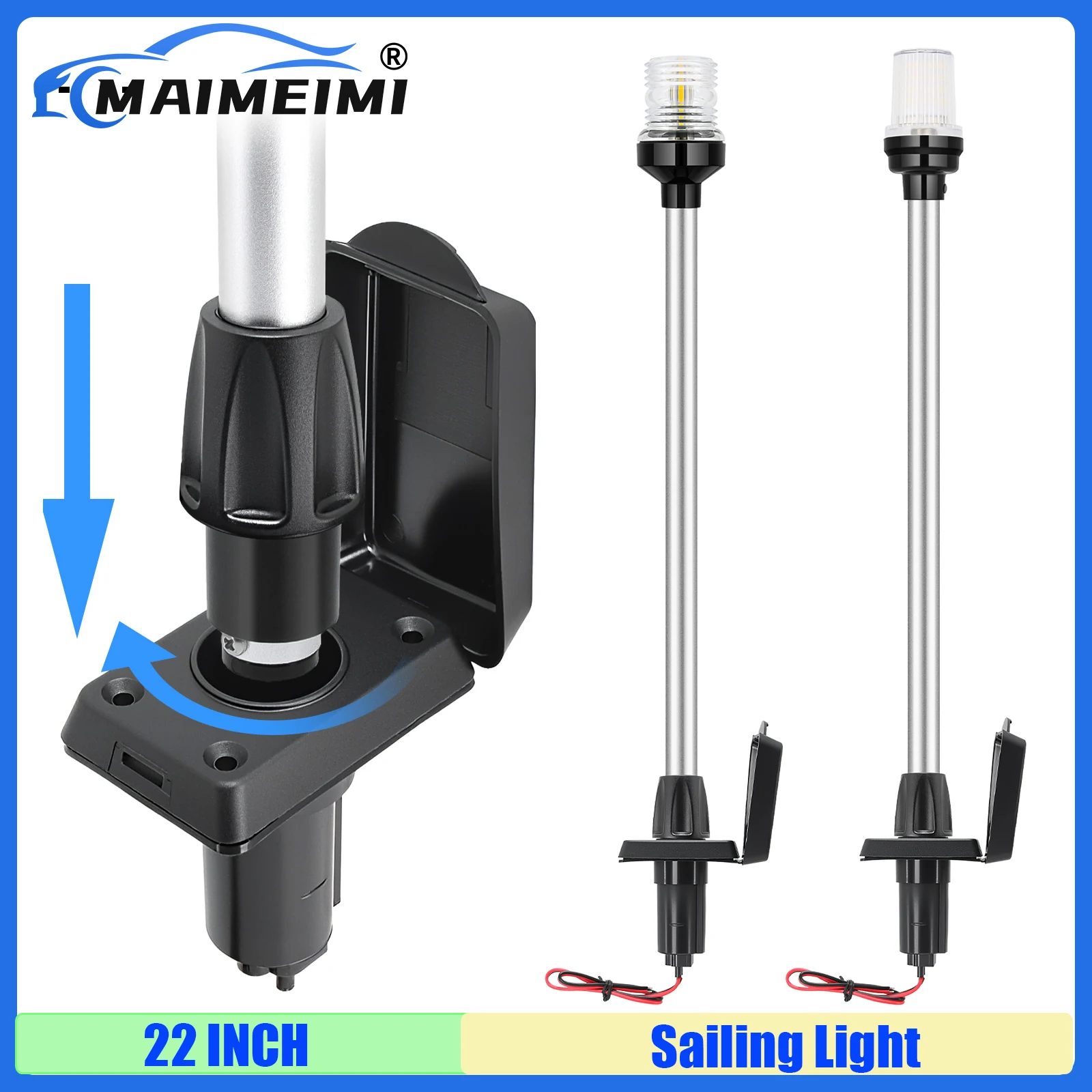 

MAIMEIMI 22inch Sailing Light Boat Telescopic Stern Light Navigation All Round White LED Anchor Removable 2-Pin Plug-in Base