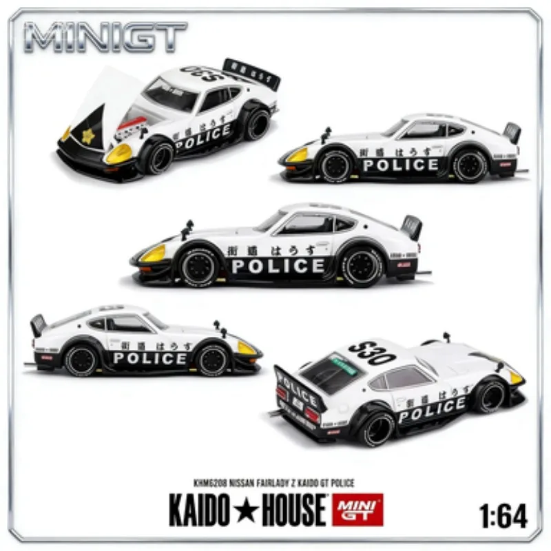 

MINIGT 1:64 Nissan police car No. 208, male gift, high-end static collection piece for adults, holiday gift.