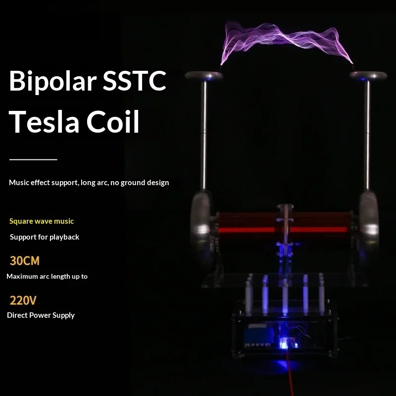 Music Tesla Coil Bipolar SSTC Desktop Toy with 30cm Arc and 3.5mm Audio Input