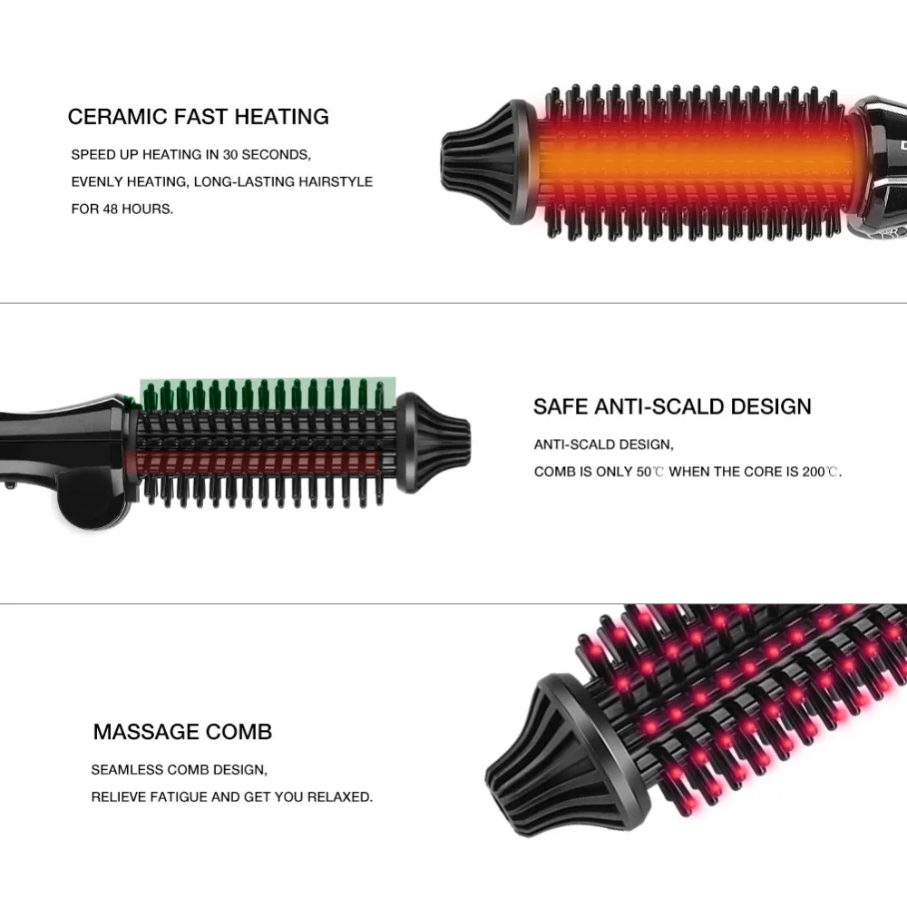 Foldable Design Hair Curling Iron US Plug Safe Hair Styling Tools Anti Scald Handle Portable Hair Brush Curler For Women