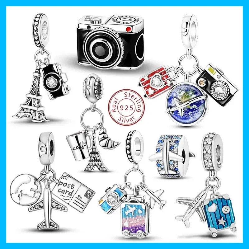 

Charms Silver 925 Travel Series Airplane Luggage Passport Bead Fit Original Bracelets Bag Keychain Pendant Diy Women Jewelry
