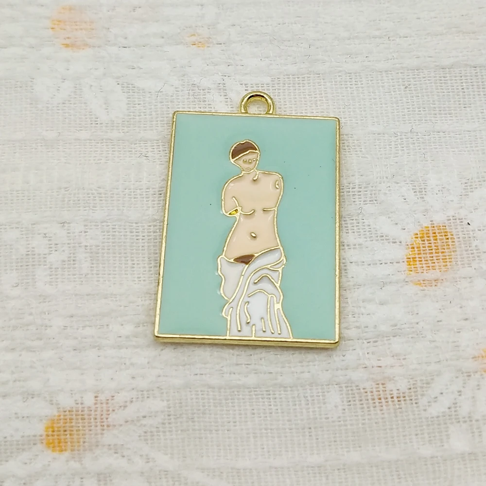 10pcs Famous Painting Charm for Jewelry Making Enamel Necklace Keychain Phone Pendant Diy Accessories Alloy Metal Gold Plated