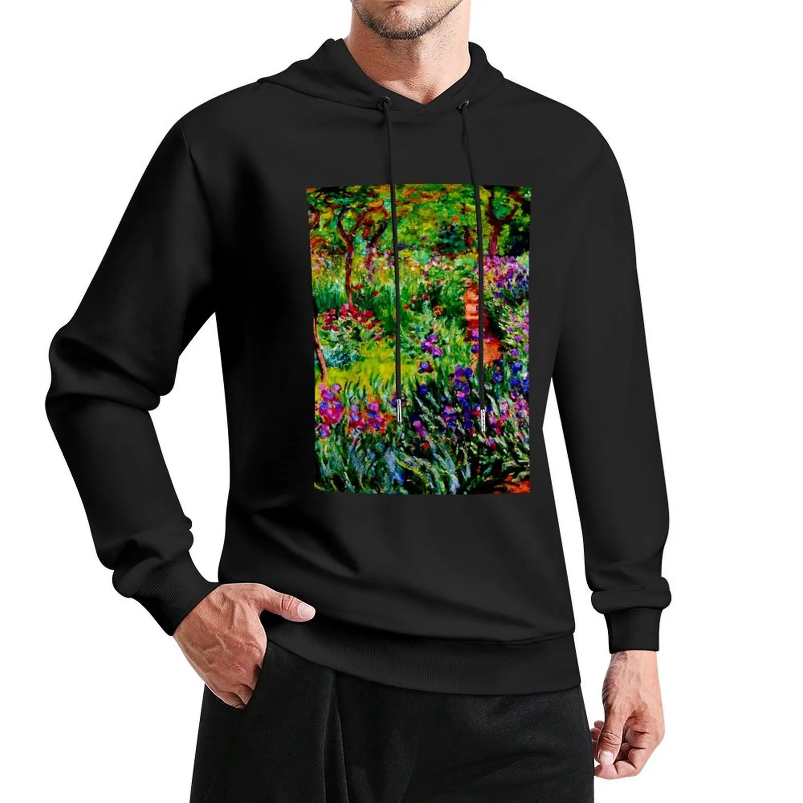 

Claude Monet 'Le Jardin aux Iris à Giverny' - 'The Iris Garden at Giverny' Pullover Hoodie clothes for men autumn hoodie graphic