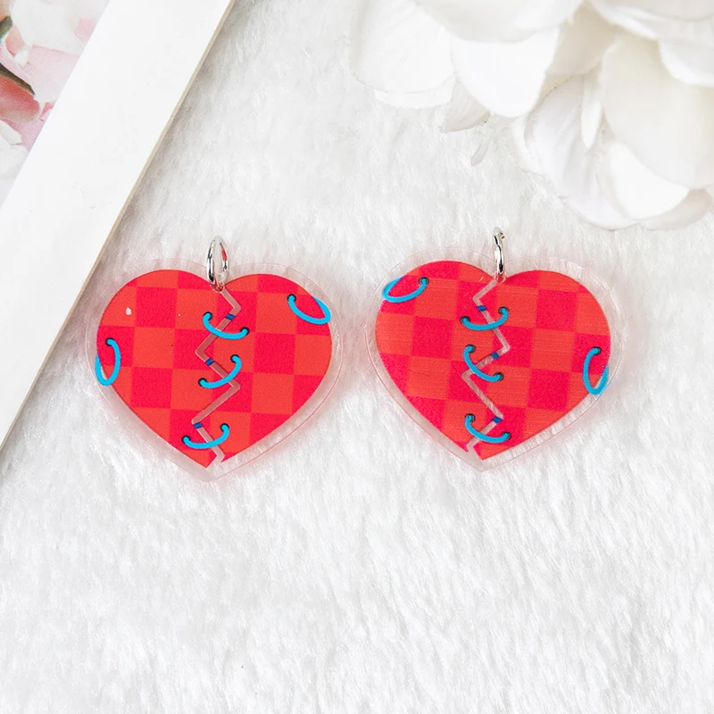 8 Pcs 38*32mm Acrylic Heart Charms Cute Flower  Butterfly Eye Pendant For Earring Keychain Necklace Diy Making