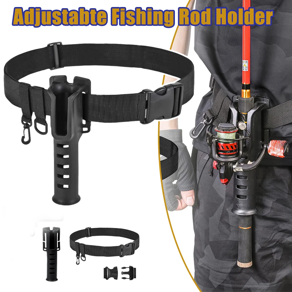 Verstellbarer Angelrutenhalter mit Gürtelclip und Schloss, Tragbare Angelausrüstung, Abnehmbarer Hüftgurt für Freihändiges Angeln