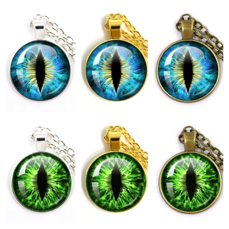 Lovely Fashion Colored Evil Eye Necklace Beautiful Animal Dragon Cats Eye Heart 25mm Glass Cabochon Pendant Gift For Fridends