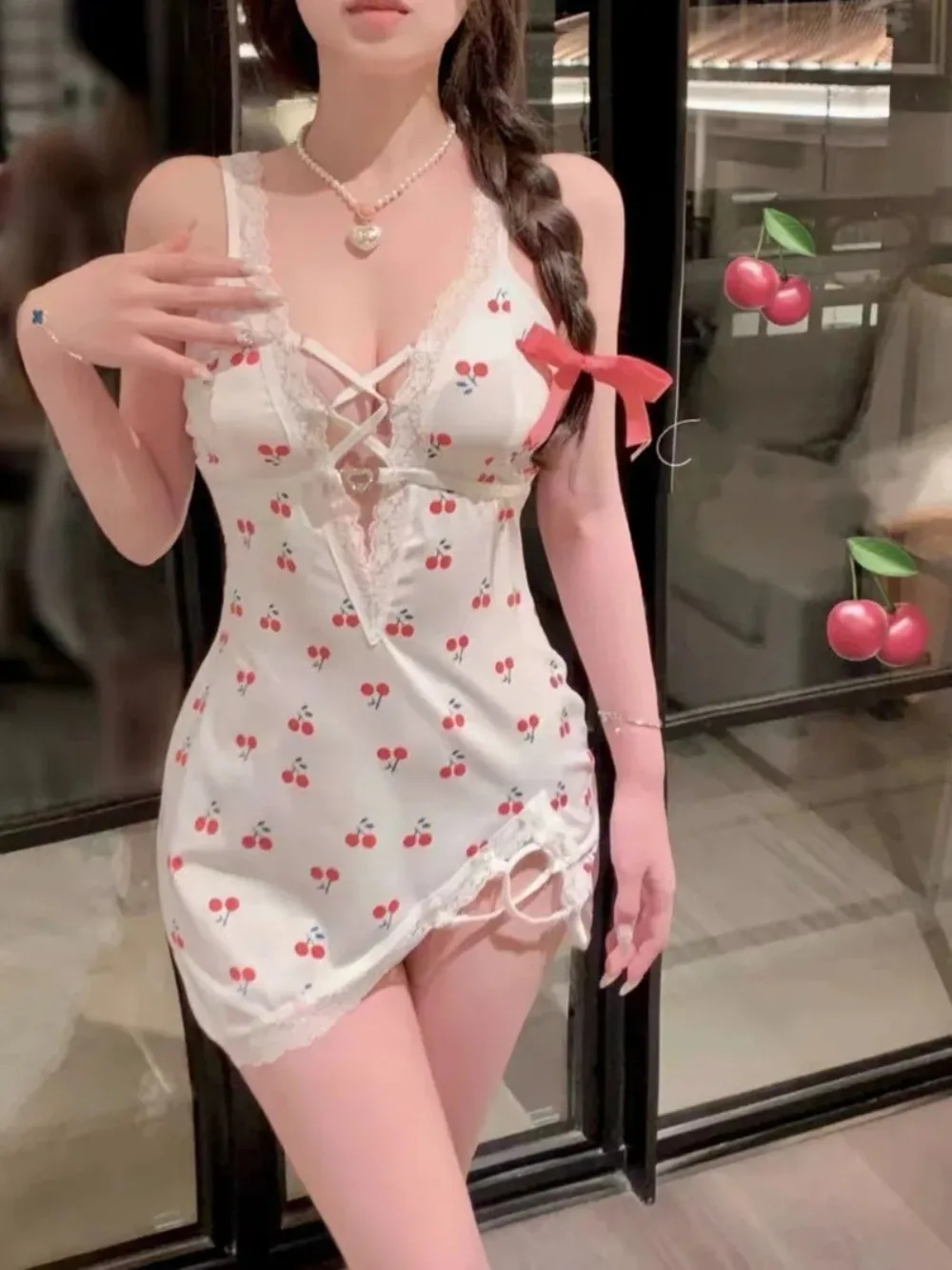 

Sexy Sling V-neck Hollow Out Women's Dress Elegant 2025 New Suspender Perspective Slim Fit Package Hip Dresses Fashion Style