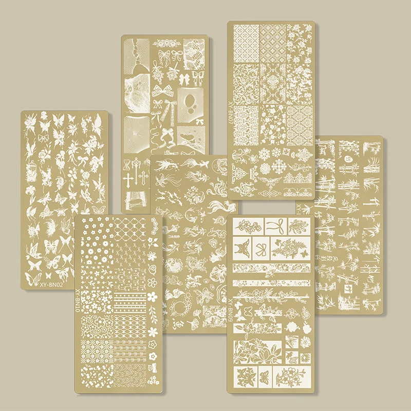 12x6cm Golden Rectangular Nail Stamping Plates Bowknot Butterfly Flower Fireworks Designs Nail Art Template For DIY Nail Decor