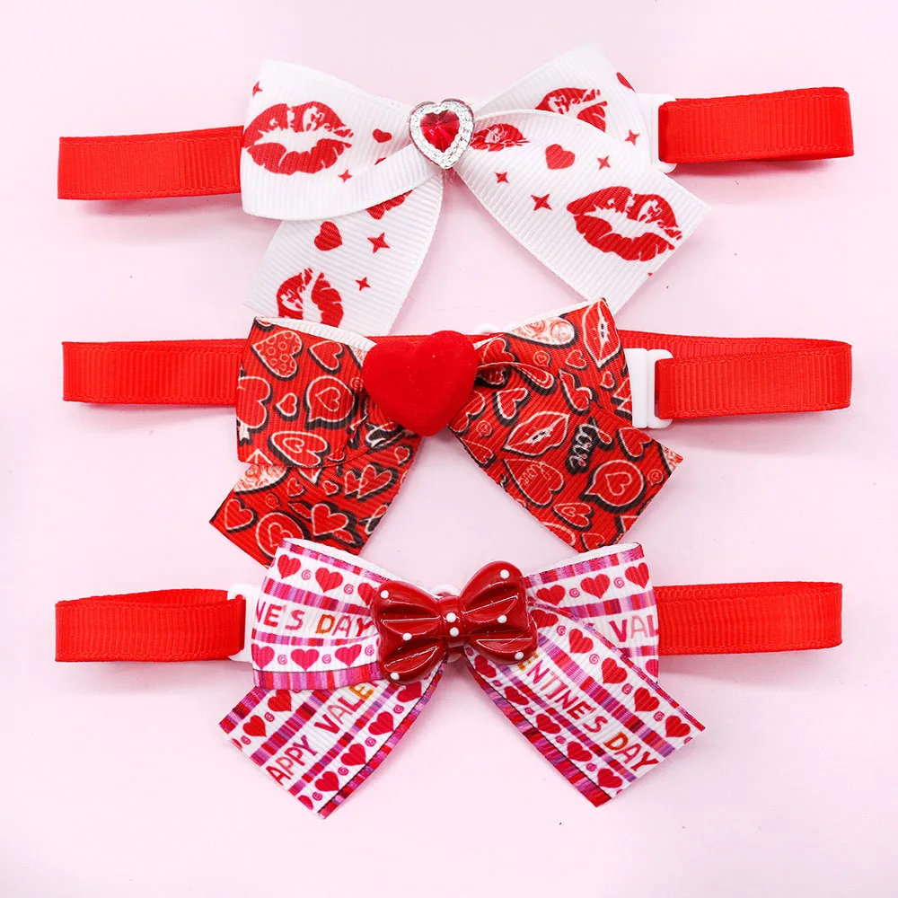 10PCS New Dog Bowties Pink Style Dog Accessories For Valentine\'s Day Adjustable Pet Dog Bow Ties Collars Pet Supplies For Dogs