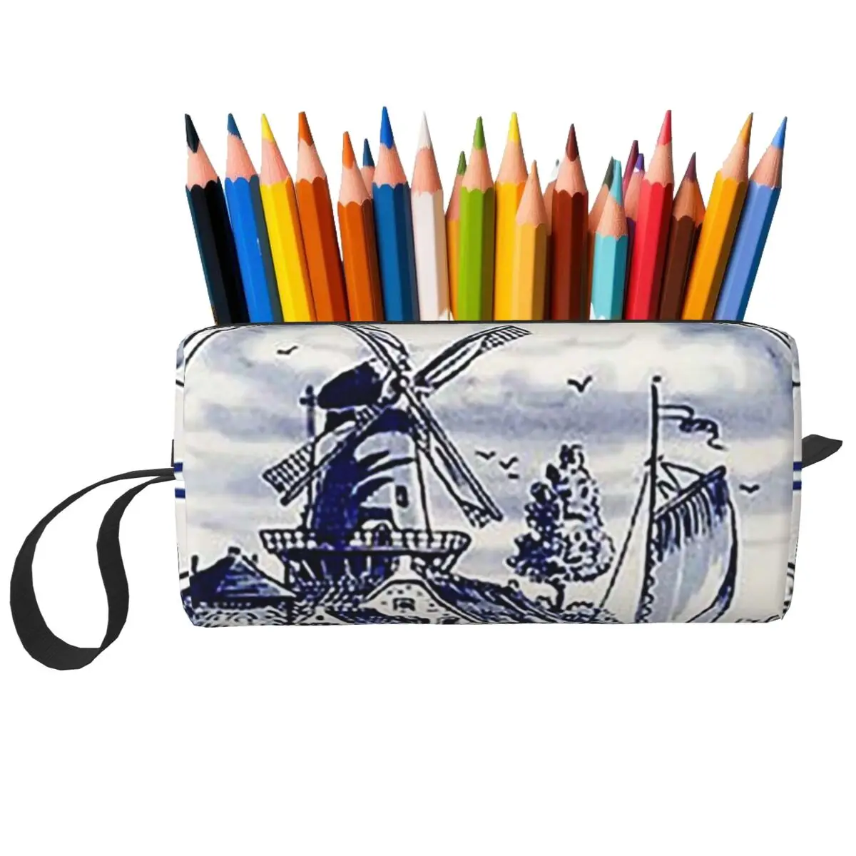 Dutch Blue Delft Vintage Windmill Print Federmäppchen für Jungen und Mädchen, Stiftbox, Bleistiftbeutel, Schreibwaren, Organizer-Tasche für Damen