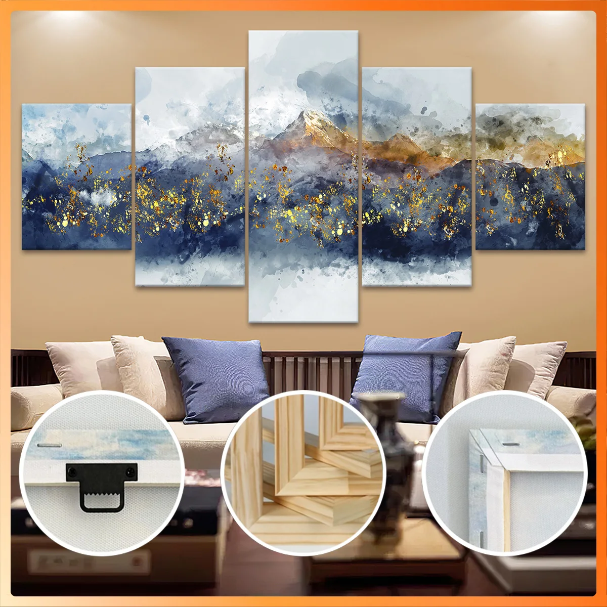 

5pcs Wooden Framed Canvas, Ethereal Watercolor Mountainscape, Fashion Poster, Art for Home Decoration, Pattern Wall Art