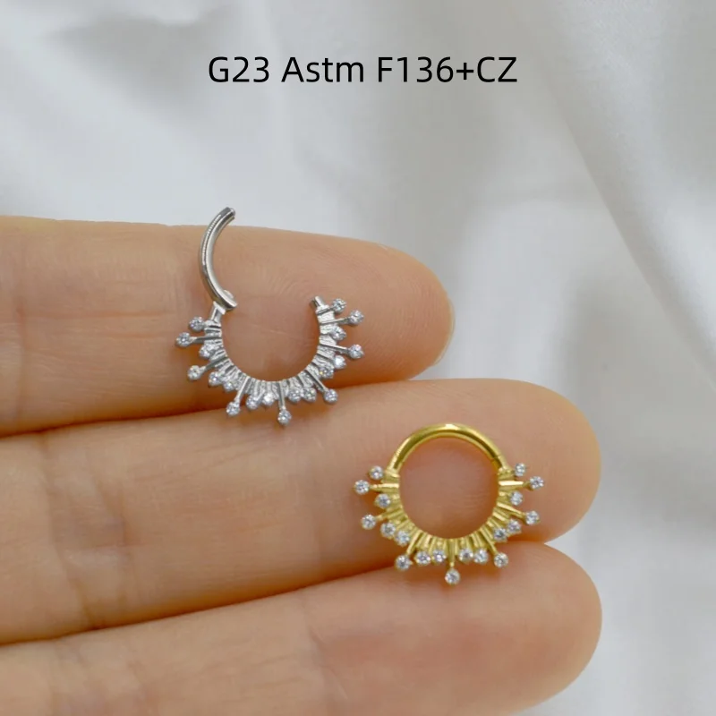 AMIGATINA 10pcs G23 ASTM F136 Titanium Nose Hoop Septum Clicker Ring CZ Earring  Ear Tragus Helix Cartilage Body Piercing